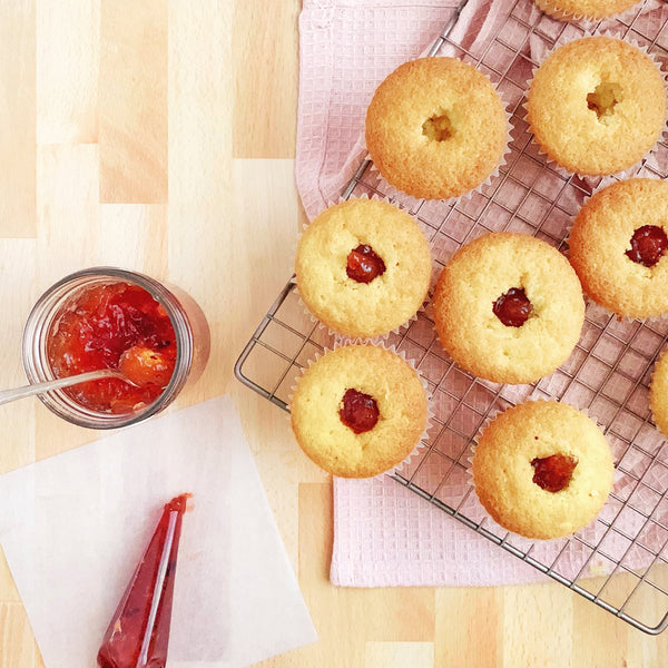 Classic Vanilla Cupcakes with Gooseberry & Elderflower Jam and English Buttercream