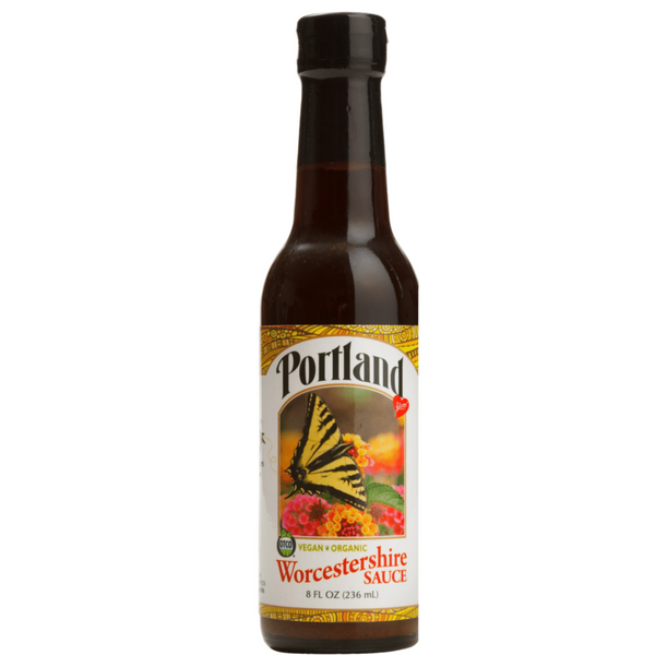 Single bottle of Organic Portland Worchestershire sauce, vegan, gluten free, dairy free, organic condiment