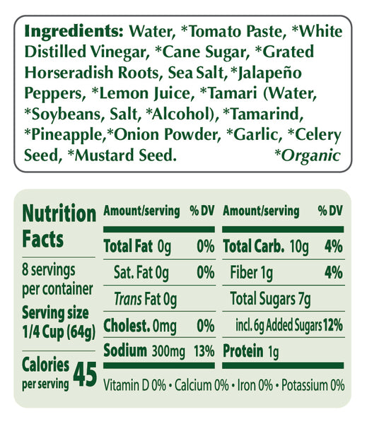 Portland Organic Cocktail Sauce nutritional information: non-GMO, Vegan, dairy free