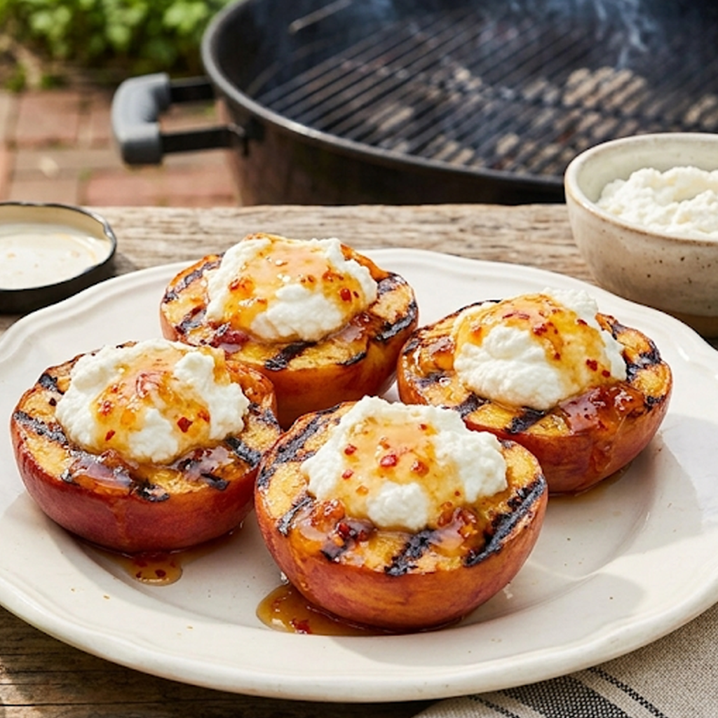 GRILLED PEACHES WITH RICOTTA AND KELLY’S JELLY
