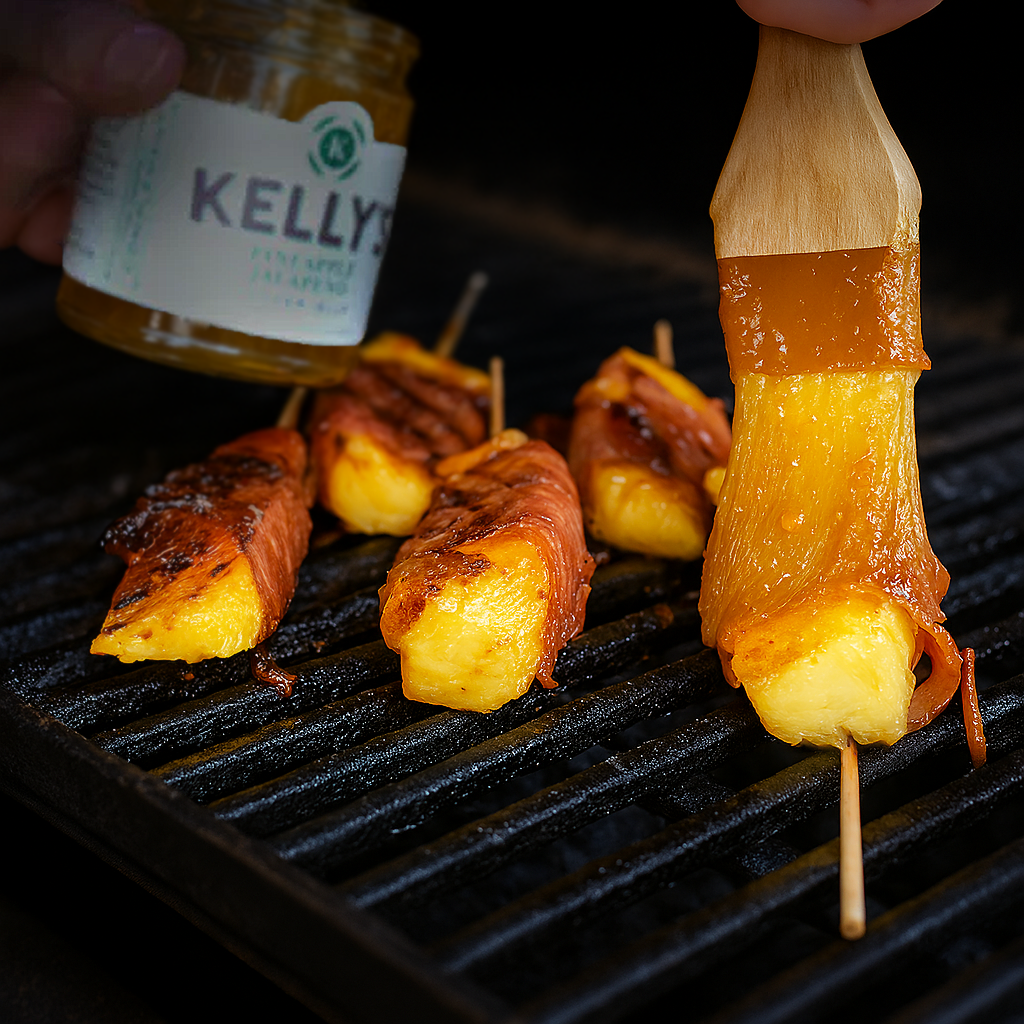 PROSCIUTTO-WRAPPED PINEAPPLE WITH KELLY’S PINEAPPLE JALAPENO PEPPER JELLY