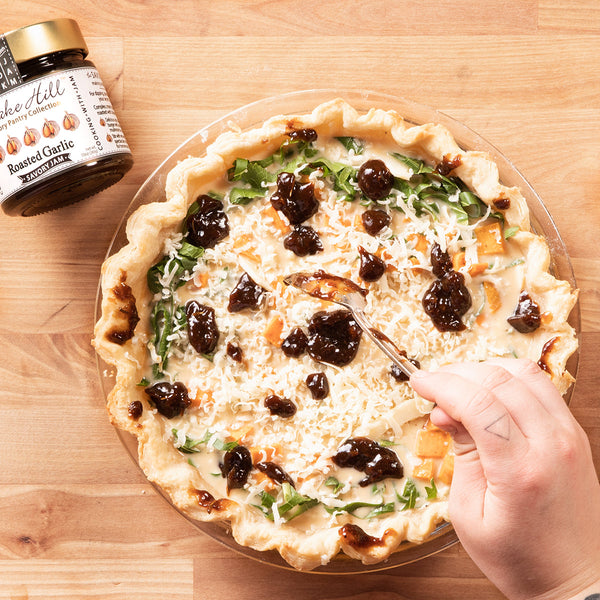 Roasted Garlic, Sweet Potato & Horseradish Quiche