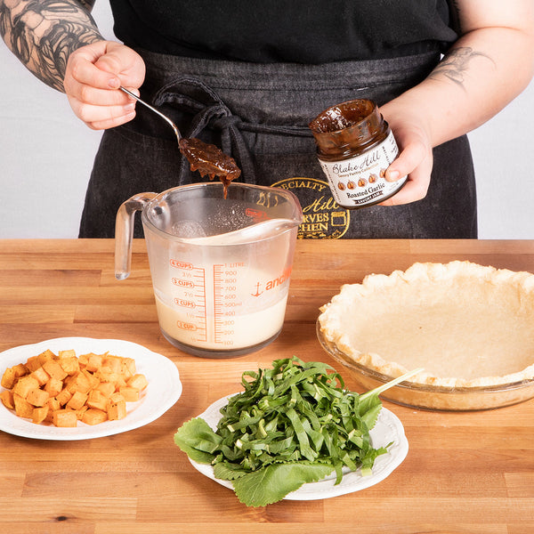 Roasted Garlic, Sweet Potato & Horseradish Quiche