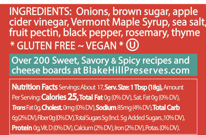Maple Onion Jam nutrition facts