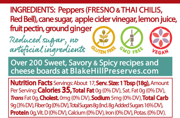 Fresno & Thai Spicy Chili Jam nutrition facts