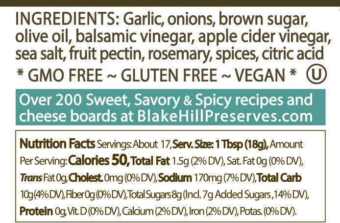 Roasted Garlic Savory Jam nutrition facts